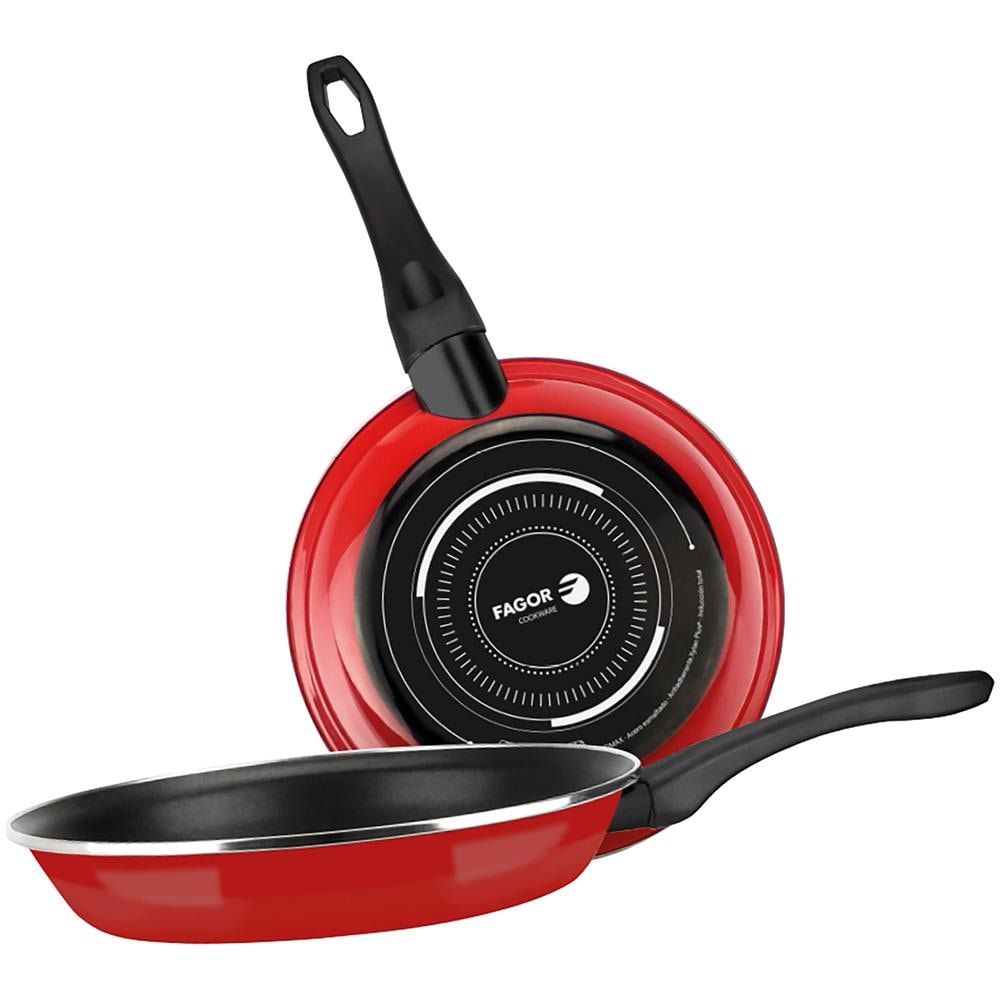 Fagor Optimax Set Di 2 Padelle Induzione 20-24 Cm Acciaio Smaltato, Antiaderente Senza Pfoa  Rosso - Foto 1