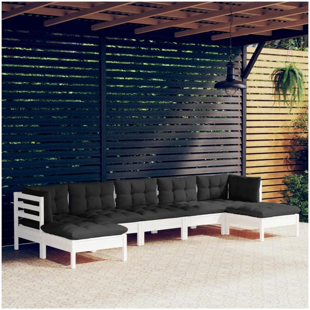 Set Divani Da Giardino 7 Pz Con Cuscini Bianchi Legno Di Pino - Foto 1