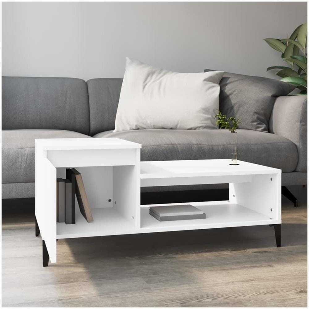 Tavolino Da Salotto Bianco 100x50x45 Cm In Legno Multistrato - Foto 3
