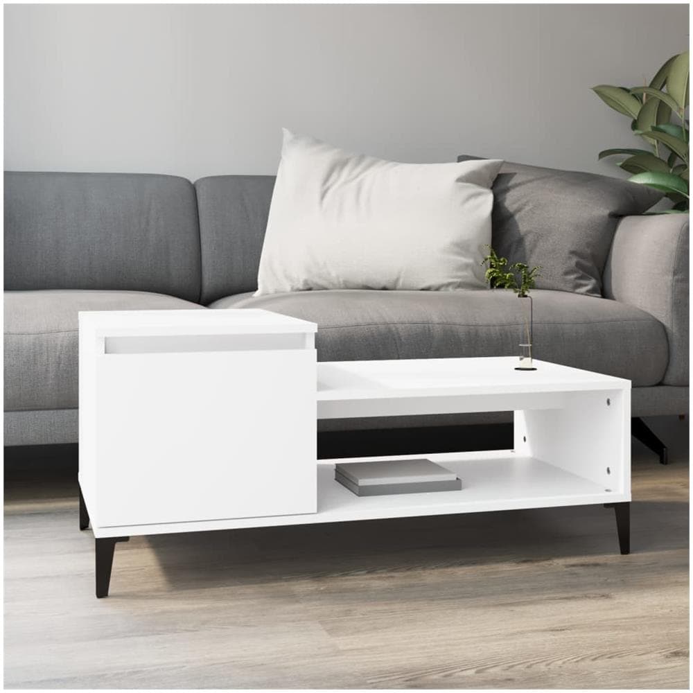 Tavolino Da Salotto Bianco 100x50x45 Cm In Legno Multistrato - Foto 1
