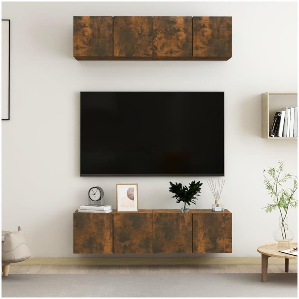 Mobili Tv Parete 4 Pz Rovere Fumo 60x30x30 Cm Legno Multistrato - Foto 1