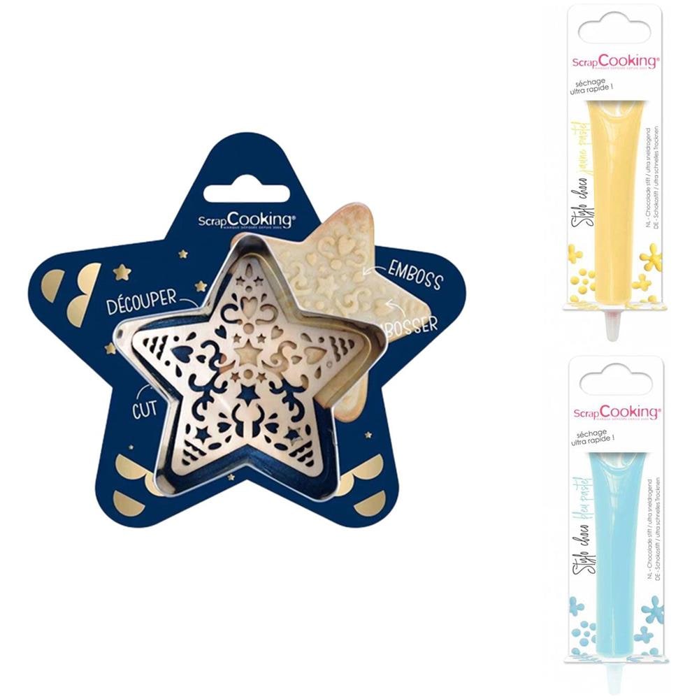 Kit Tagliabiscotti Stella + 2 Penne Al Cioccolato Giallo Pastello E Blu Pastello - Foto 1