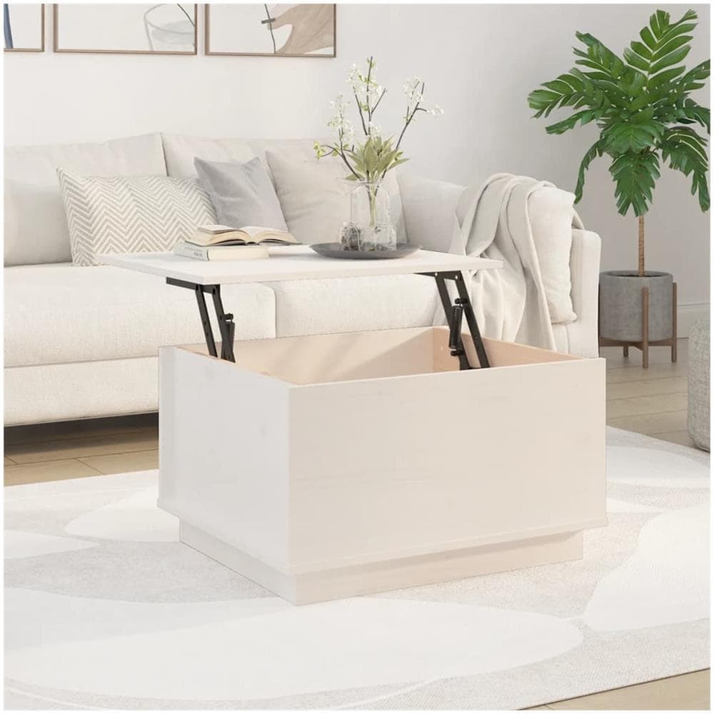 Tavolino Da Salotto Bianco 60x50x35 Cm Legno Massello Di Pino - Foto 3
