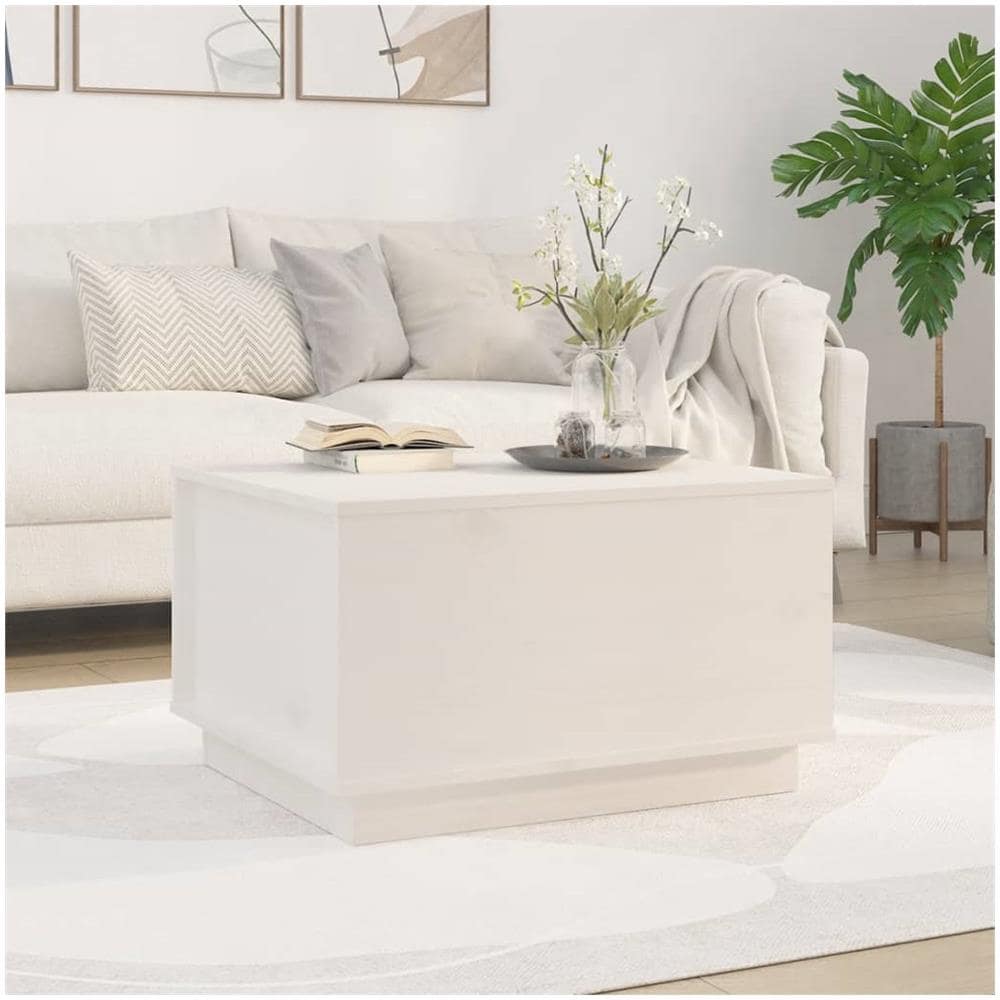 Tavolino Da Salotto Bianco 60x50x35 Cm Legno Massello Di Pino - Foto 1