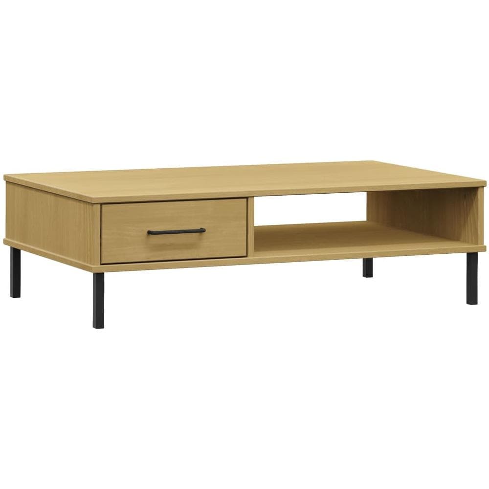 Tavolino Salotto Gambe Metallo Marrone Legno Massello Pino Oslo - Foto 2