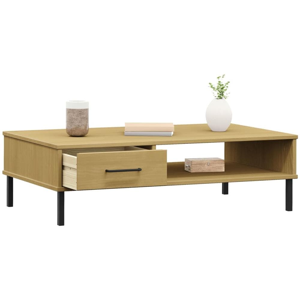 Tavolino Salotto Gambe Metallo Marrone Legno Massello Pino Oslo - Foto 3