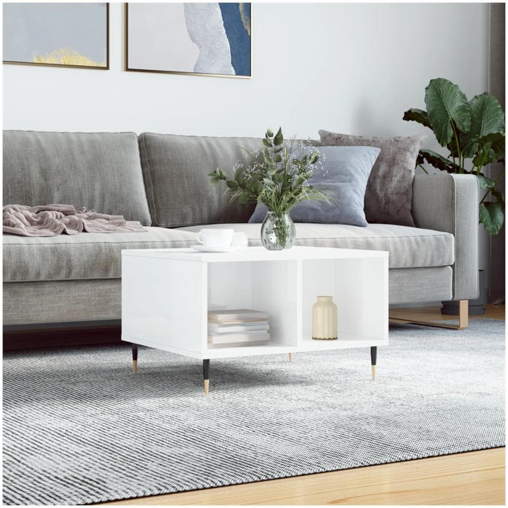 Tavolino Salotto Bianco Lucido 60x50x36,5 Cm Legno Multistrato - Foto 1