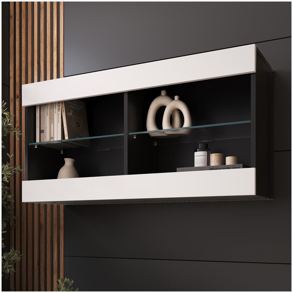 Komodee Tivoli Horizontal 100 Vetrina Sospesa, Nero/bianco, Senza Led, Larghezza 100 Cm X Altezza 50 Cm X Profondità 29 Cm, Per Soggiorno, Sala Da Pranzo - Foto 1