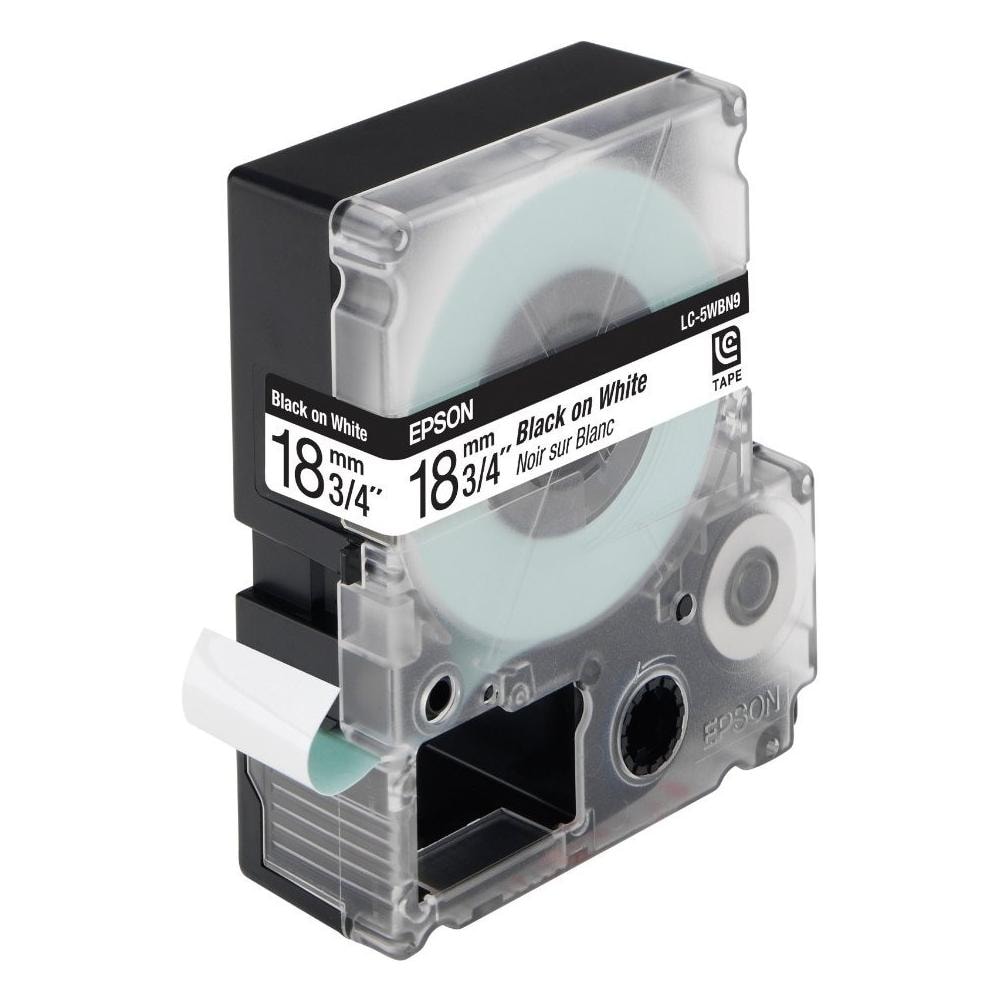 Nastro Lc-5wbn9 18mmx9mt Bianco Per Etichettatrice Epson Lw300 Lw400 Lw600 Lw700 Lw900 C53s626404 Nero Su Bianco Compatibile - Foto 1