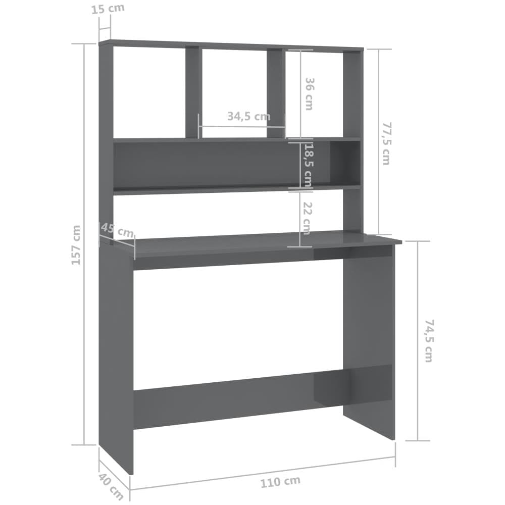 Scrivania Mensole Grigio Lucido 110x45x157 cm Legno Multistrato - Foto 11