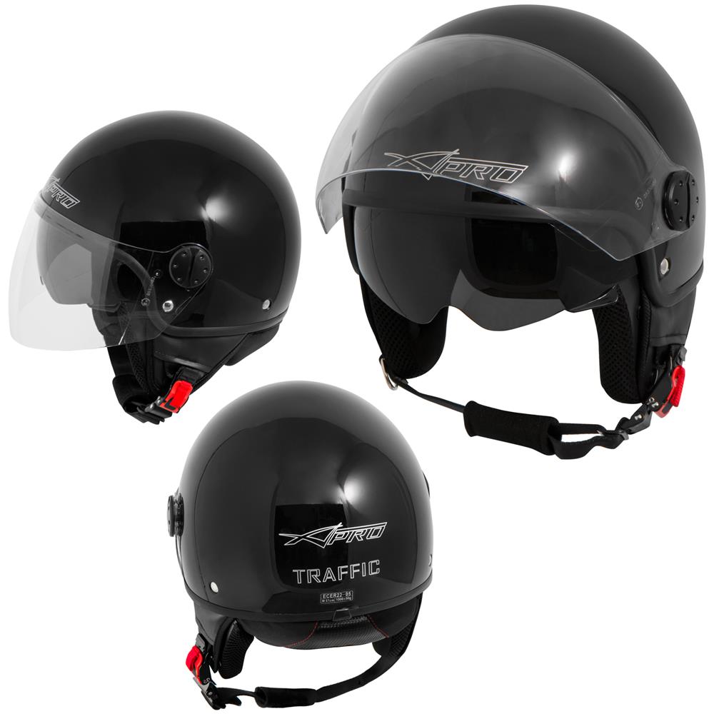 Casco Jet Scooter Moto Omologato Ece 22 Doppia Visiera Parasole Nero Xs - Foto 1