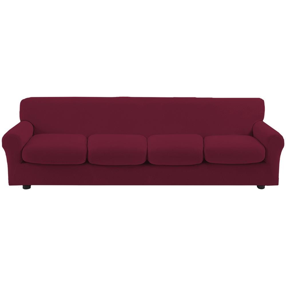 Copridivano Bielastico Antimacchia Con Copricuscini Separati - Copridivano 4 Posti (estensibile Da 210 A 270 Cm) + 4 Cuscini Bordeaux - Foto 1