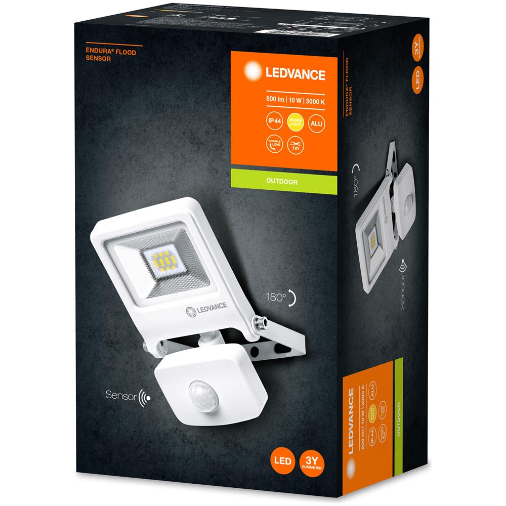 Ledvance Floodlight Led, Lampada Da Esterno, Endura® Flood Sensor Bianco Caldo / 10 W, 220…240 V, Ampiezza Fascio Luminoso: 120°, Bianco Caldo, 3000 K, Materiale: Alluminio, Ip44 - Foto 6
