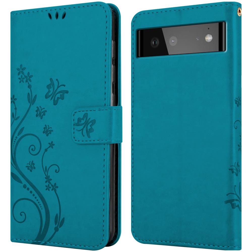 Cadorabo Custodia Compatibile Con Google Pixel 6 In Blu Fiore - Coperchio Protettivo In Design Floreale Con Chiusura Magnetica, Funzione Stand E Slot Per Carte - Foto 8