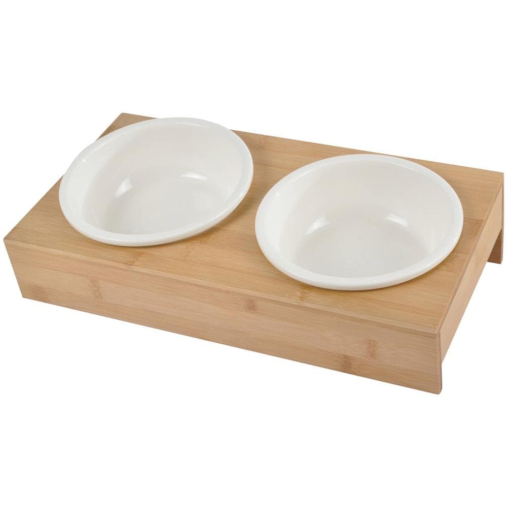 Ciotole Per Cani In Ceramica, Ø 16 Cm, Su Supporto In Bambù - Foto 1