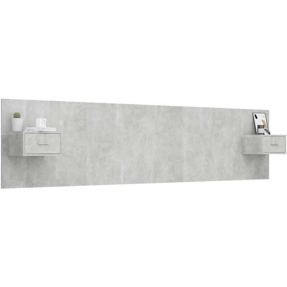 Testiera Letto Con Comodini In Legno Multistrato Grigio Cemento - Foto 3