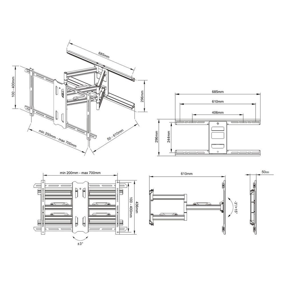 Staffa da Esterno Multisnodo per TV / Monitor Fino a 80" Carico Massimo 60 Kg Colore Nero - Foto 5