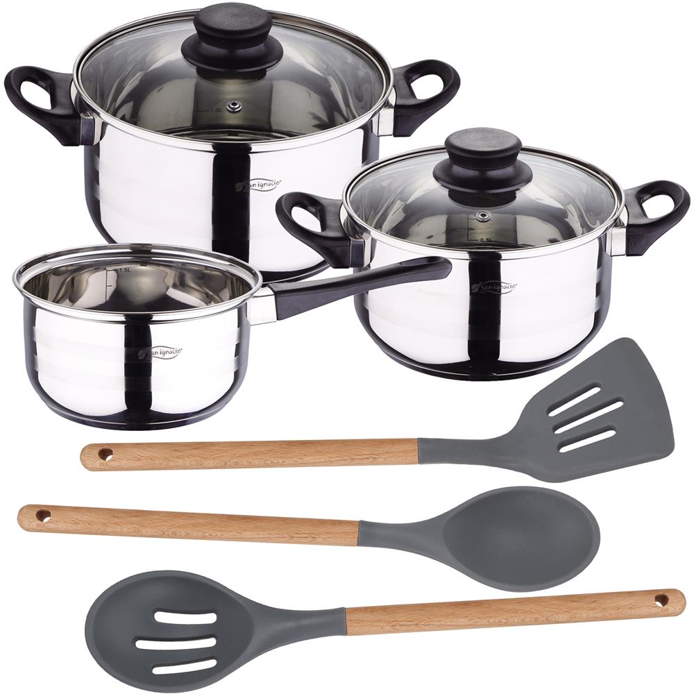 Confezione Da 5 Pezzi Di Pentole + Set Di Utensili Da Cucina Da 3 Pezzi In Silicone E Legno - Foto 1