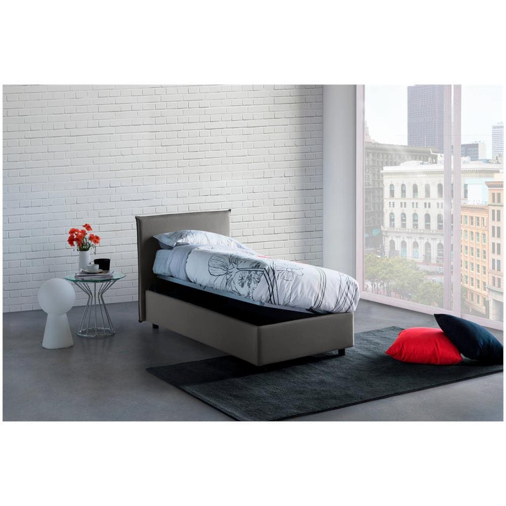 Letto Singolo Candida, Letto Contenitore Con Rivestimento In Tessuto, 100% Made In Italy, Apertura Laterale, Adatto Per Materasso Cm 80x190, Grigio - Foto 2