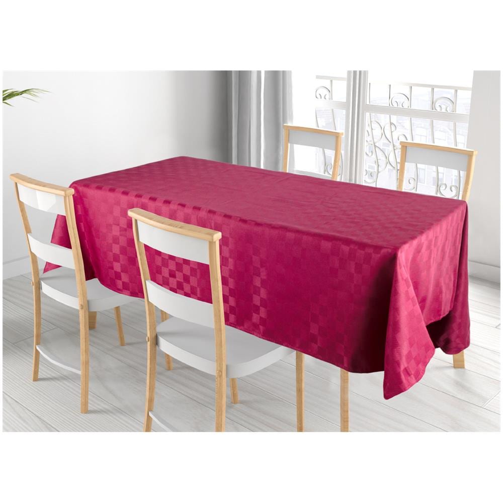 Tovaglia Cucina Soggiorno Antimacchia Idrorepellente Jacquard In Mod. Scaccomatto Bordeaux Rotonda 160cm Bordeaux - Foto 1