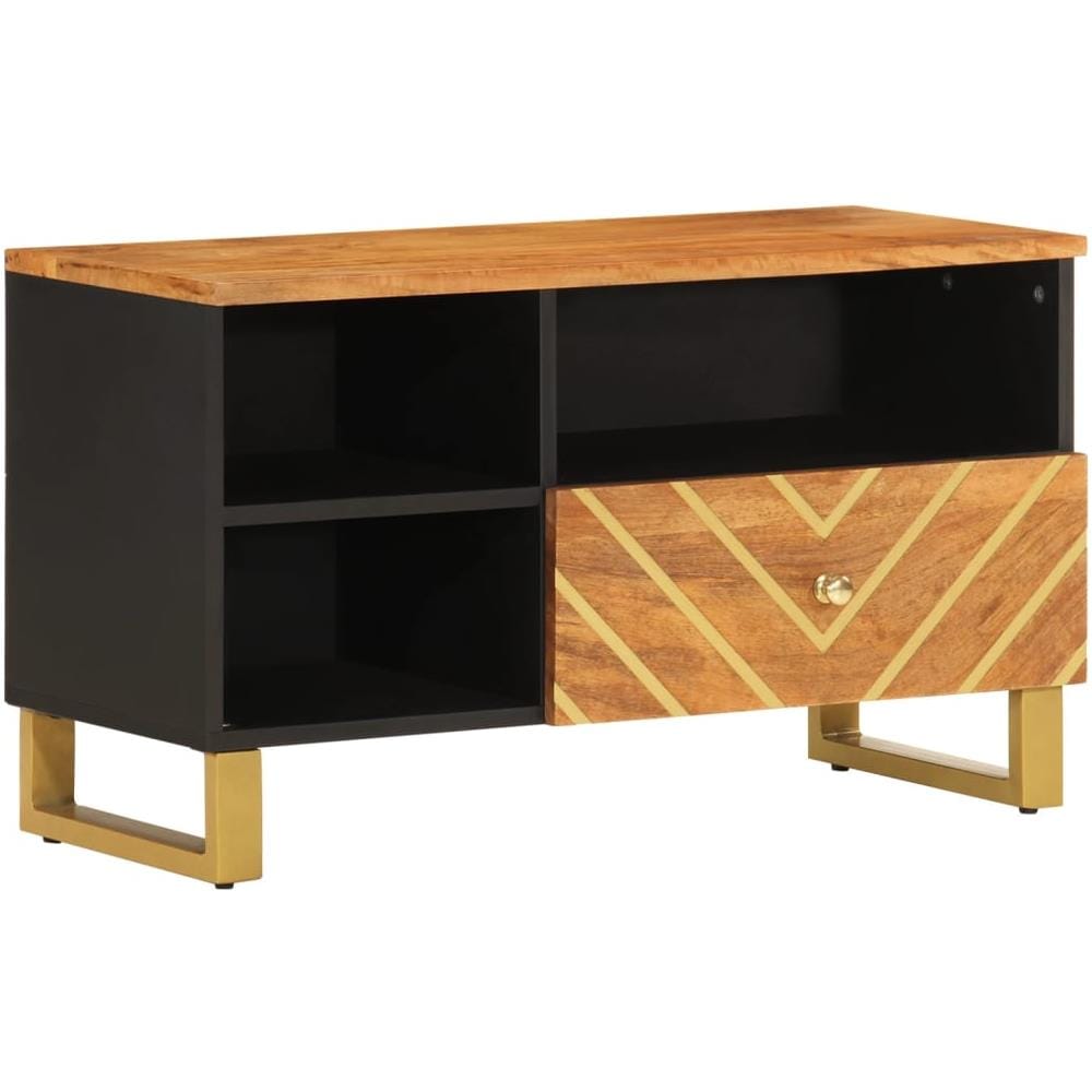 Mobile Porta Tv Marrone E Nero 80x33,5x46 Cm In Legno Di Mango - Foto 2