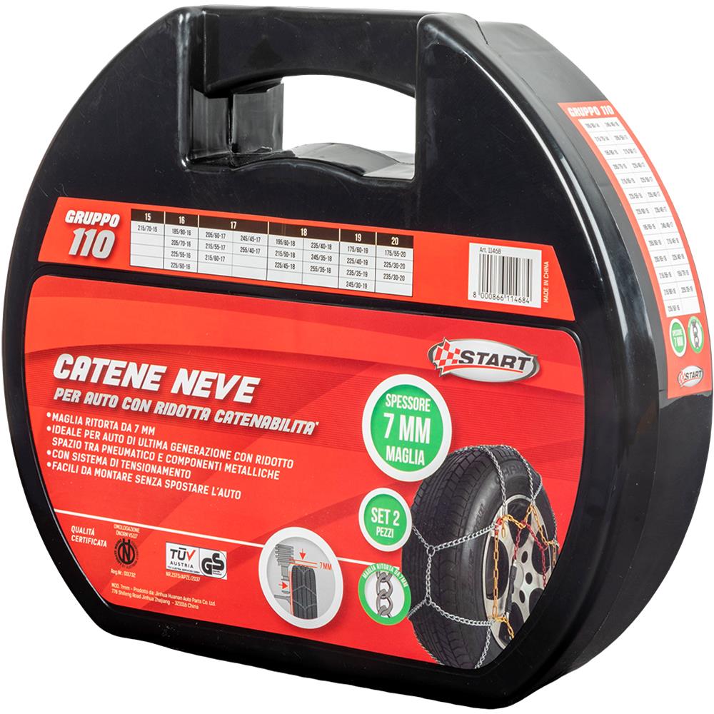 Set Di 2 Pezzi Catene Da Neve - 7 Millimetri - Gruppo 110 - Massima Aderenza E Sicurezza Con Sistema Di Tensionamento - Omologazione Onorm V5117 - Foto 2