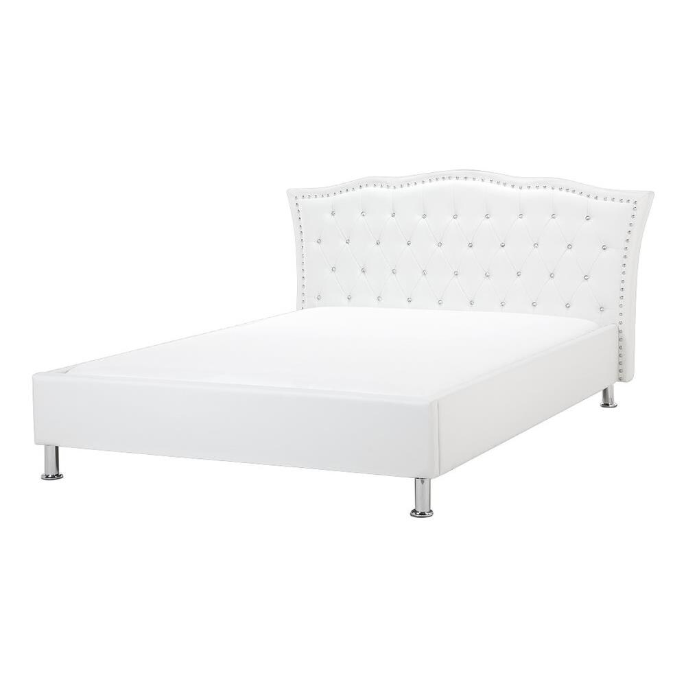 Letto Matrimoniale Moderno In Pelle Sintetica Bianca 140x200cm Metz - Foto 1