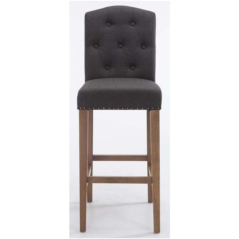 Set 2 Sgabelli Bar Cucina Louise Chesterfield in Tessuto e Legno - Coppia Sedie Sgabello Bancone con Schienale H 77cm Grigio Scuro Antico Chiaro - Foto 2