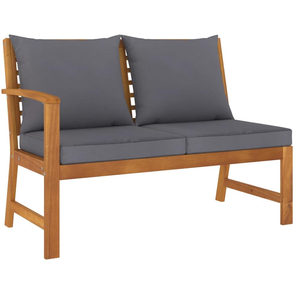 Panca Da Giardino 114,5cm Con Cuscino Grigio Massello Di Acacia - Foto 1