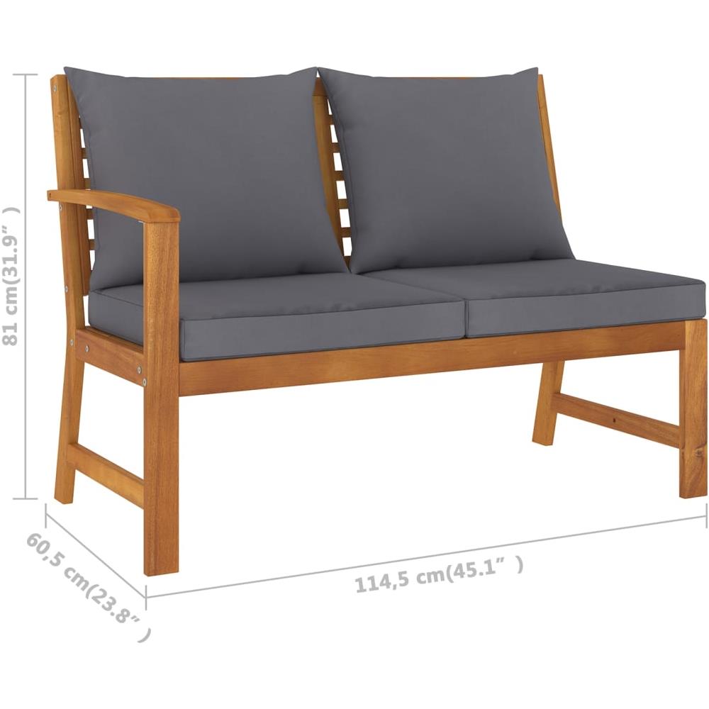 Panca Da Giardino 114,5cm Con Cuscino Grigio Massello Di Acacia - Foto 6