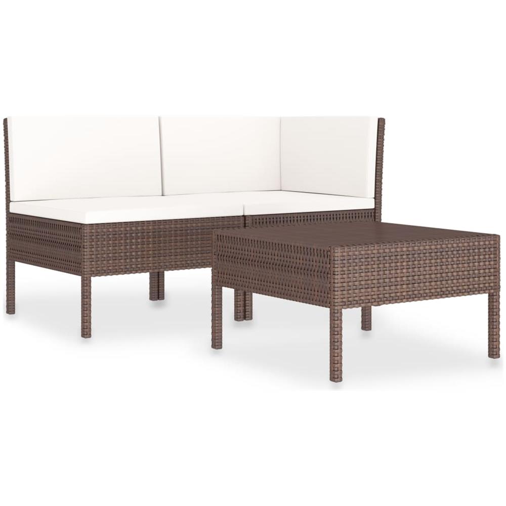 Set Divani da Giardino 3 pz con Cuscini in Polyrattan Marrone - Foto 1