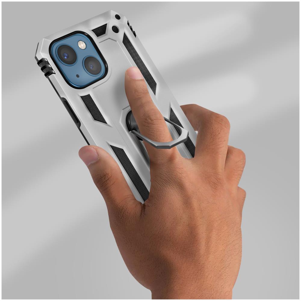 Cover Iphone 13 Mini Anti-urto Ibrida Anello Funzione Supporto Argento - Foto 5