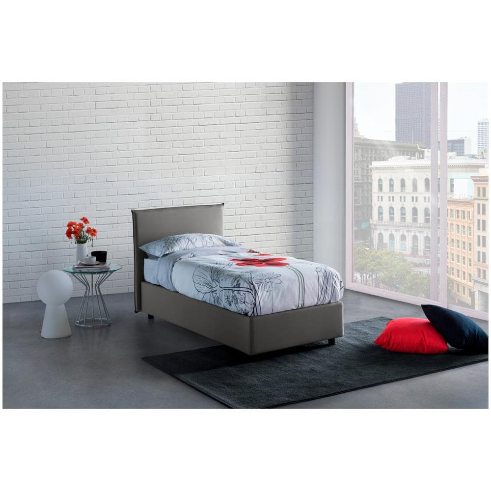 Letto Singolo Carola, Letto Contenitore Con Rivestimento In Tessuto, 100% Made In Italy, Apertura Laterale, Con Materasso Cm 80x190 Incluso, Grigio - Foto 1