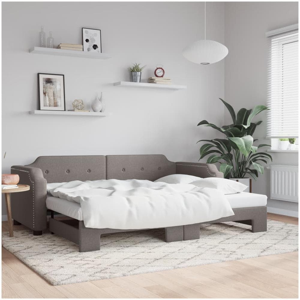 Divano Letto Con Letto Estraibile Tortora 100x200 Cm In Tessuto - Foto 1