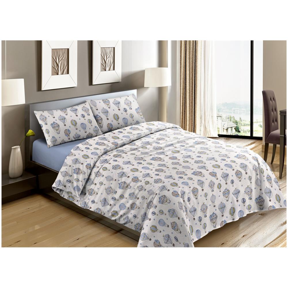 Sacco Copripiumino Piumone Letto In 100% Cotone Made Italy Vari Disegni Rp 2 Piazze Mongolfiera Blu - Foto 1