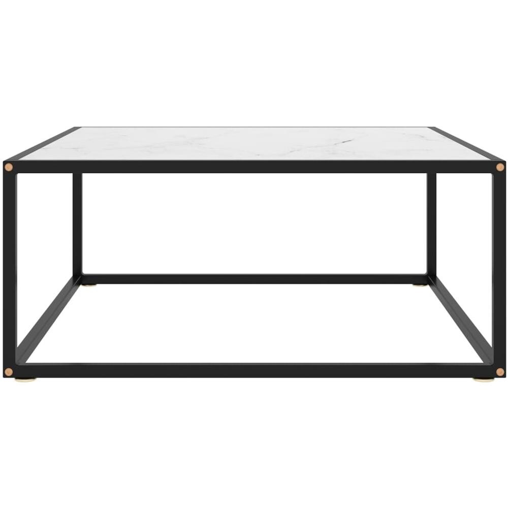 Tavolino Da T Nero Con Vetro Marmo Bianco 80x80x35 Cm - Foto 2