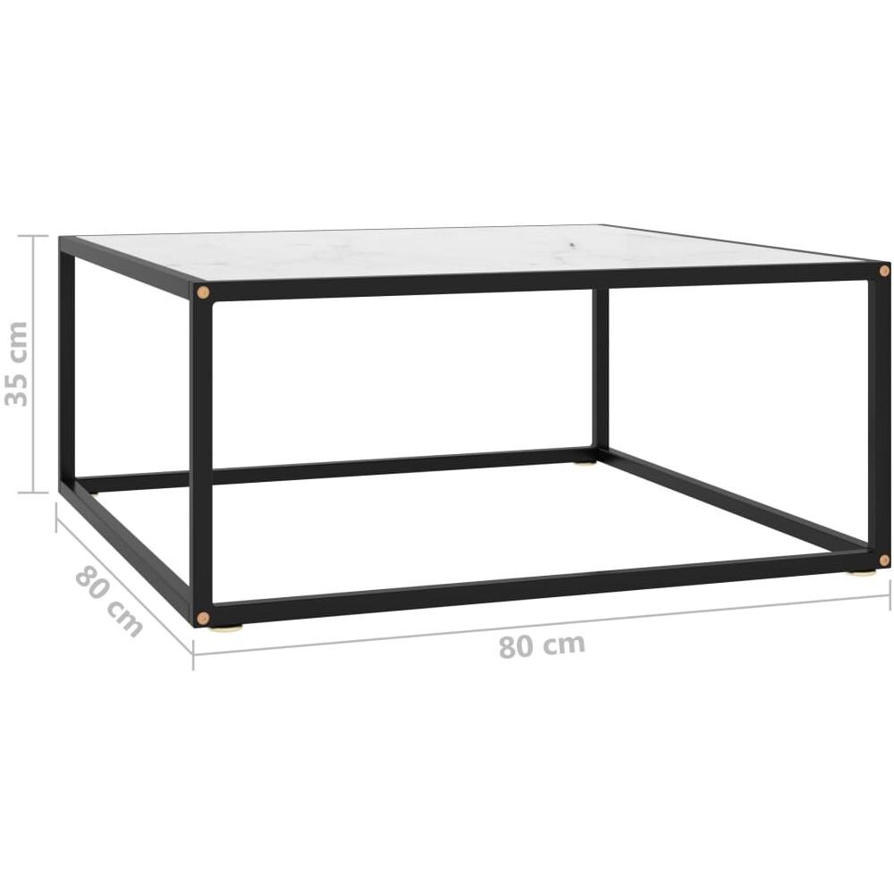 Tavolino Da T Nero Con Vetro Marmo Bianco 80x80x35 Cm - Foto 5