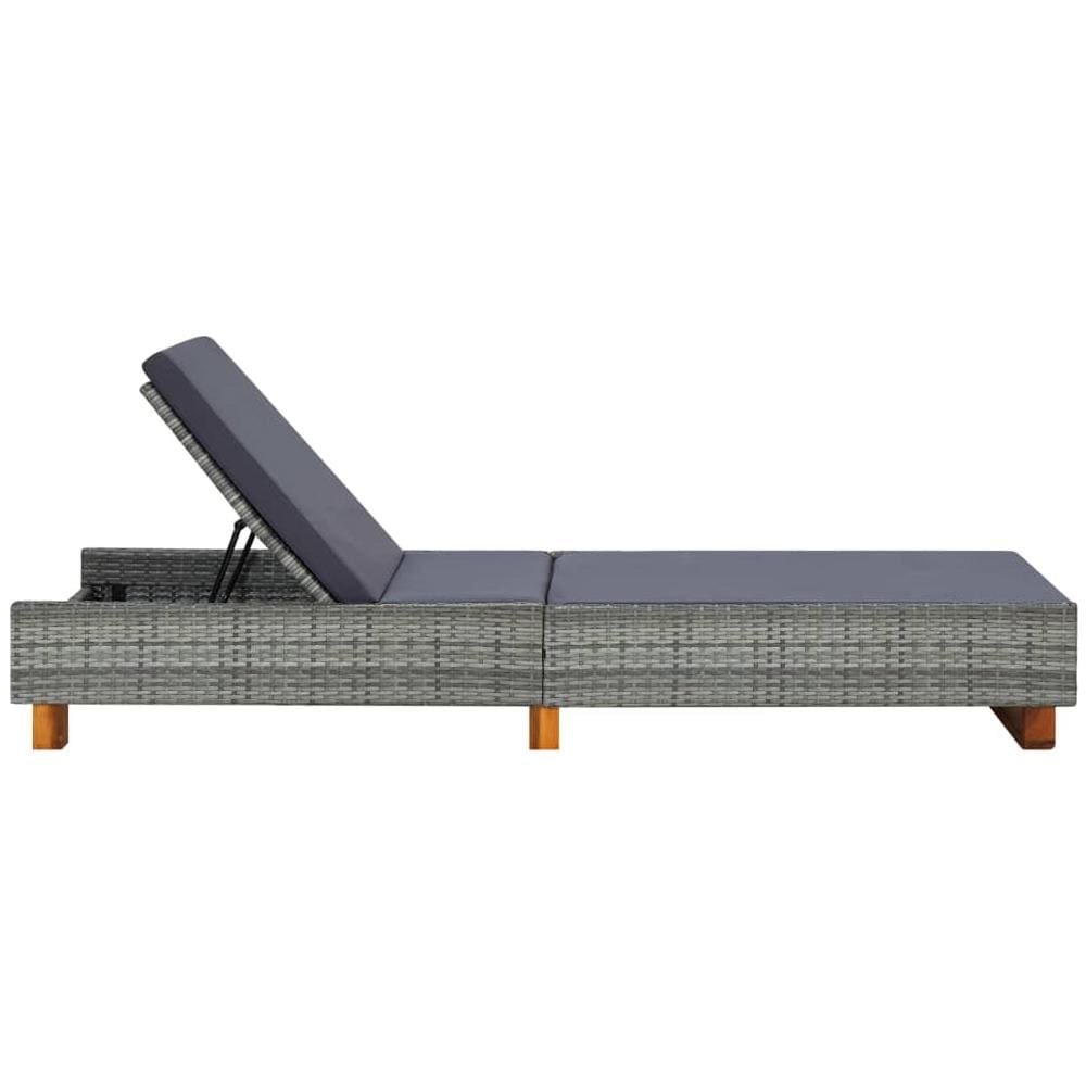 Lettino Prendisole Con Cuscino In Polyrattan Grigio - Foto 2