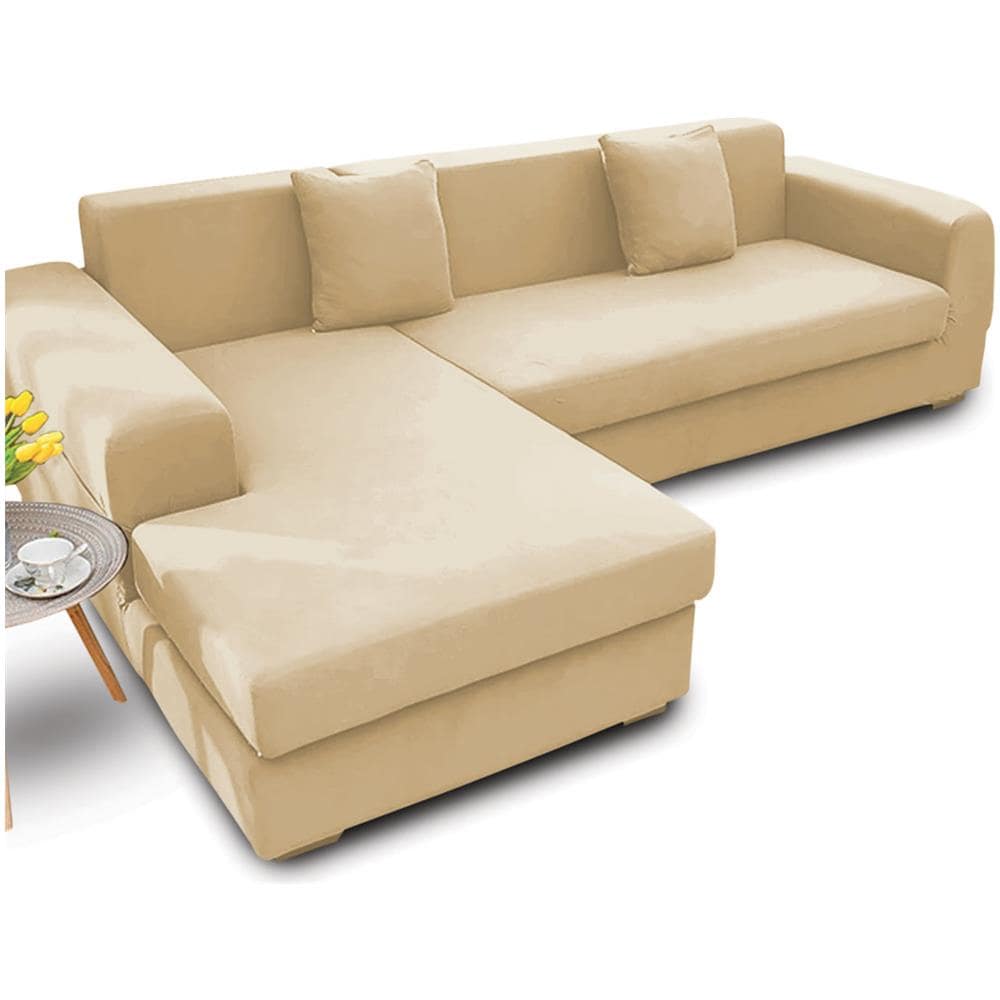 Copridivano Antimacchia Elasticizzato Penisola Componibile Tinta Unita Modello Perfetto 2 Posti Panna - Foto 1