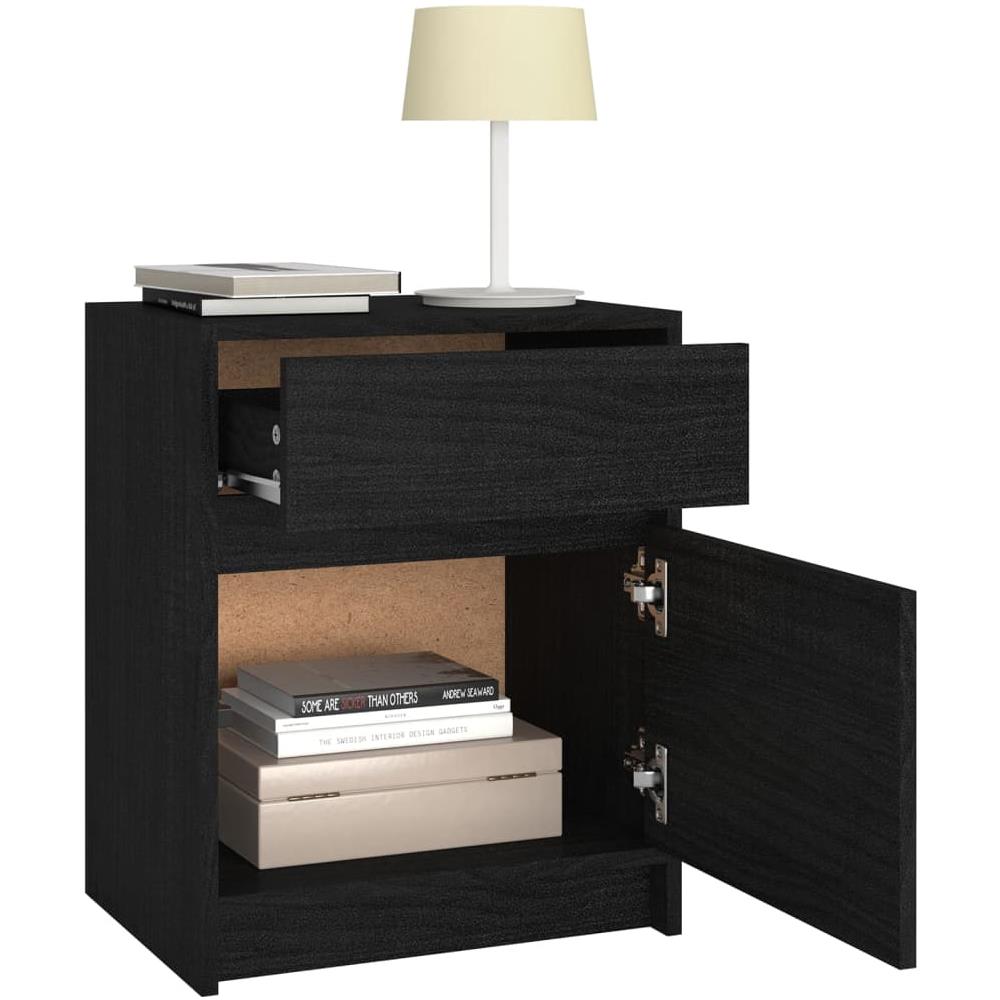 Comodini 2 Pz Neri 40x31x50 Cm In Legno Massello Di Pino - Foto 3