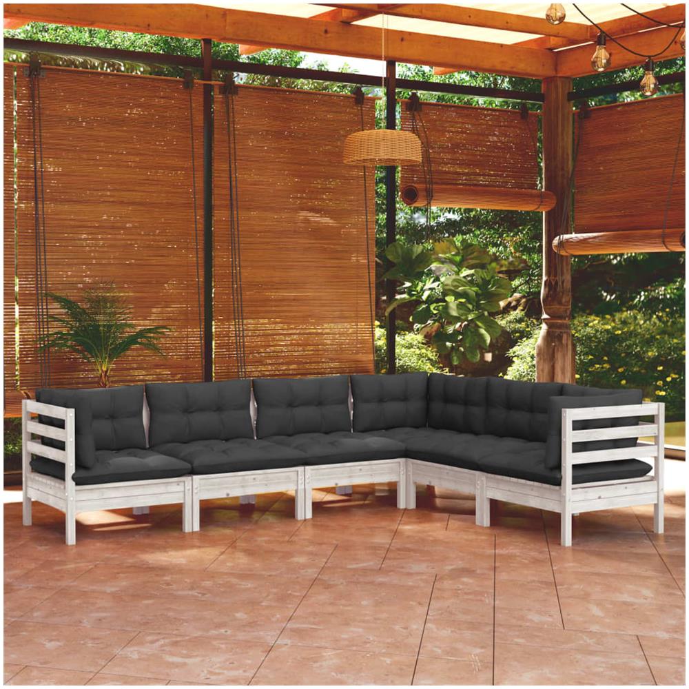 Set Divani Da Giardino 6 Pz Con Cuscini Bianchi Legno Di Pino - Foto 1