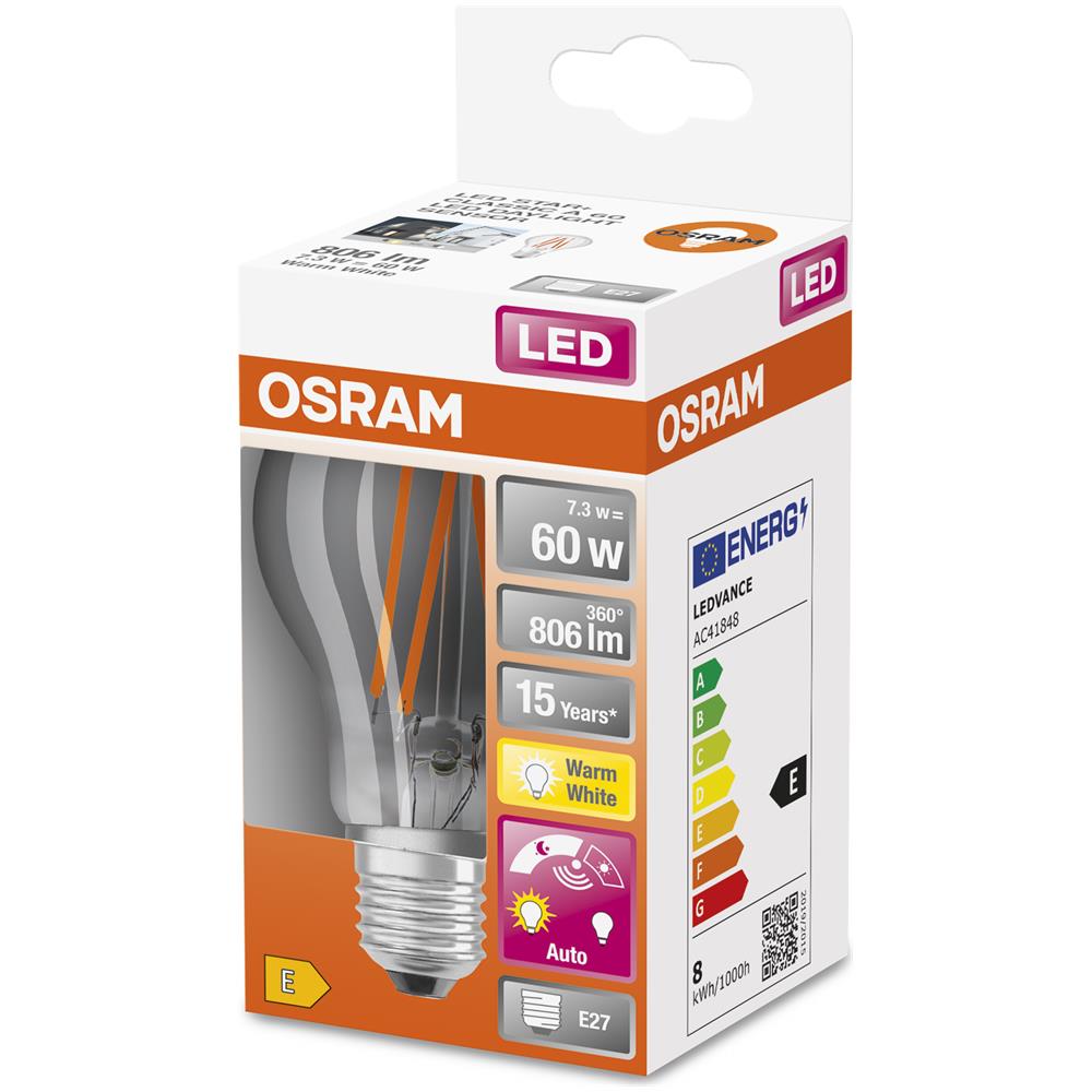 Lampada Led Star+ Con Sensore Di Luce Diurna, E27-base Ottica Del Filamento, bianco Caldo (2700k), 806 Lumen, Sostituzione Delle Lampade 60w, Non Dimmerabile, 1-confezione - Foto 2