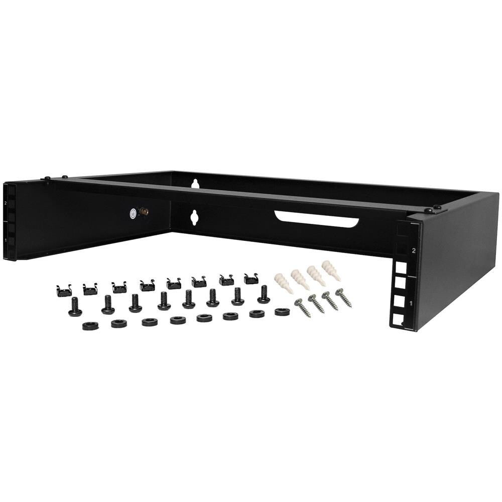 Staffa Rack 19" 2U per installazione a Parete - Supporto a Parete a Profilo Basso per Patch Panel, Dispositivi IT /AV, Switch di Rete - Adattatore Rack 2 Unità Portata fino a 35kg - Acciao - Nero - Foto 5