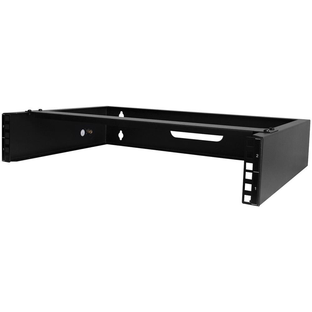 Staffa Rack 19" 2U per installazione a Parete - Supporto a Parete a Profilo Basso per Patch Panel, Dispositivi IT /AV, Switch di Rete - Adattatore Rack 2 Unità Portata fino a 35kg - Acciao - Nero - Foto 1