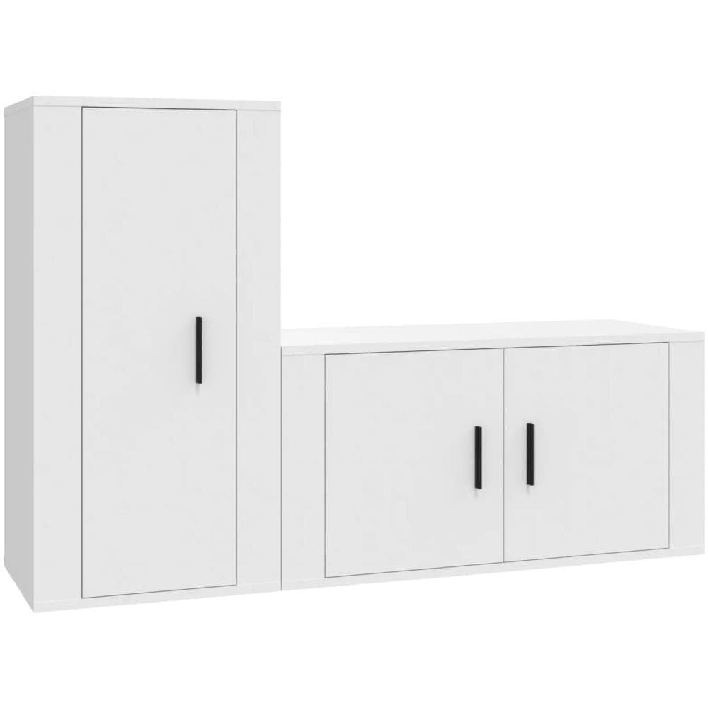 Set Di Mobili Porta Tv 2 Pz Bianco In Legno Multistrato - Foto 2
