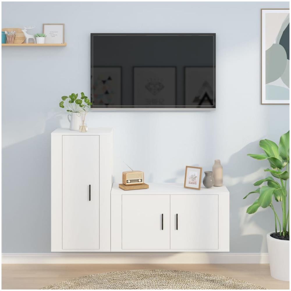 Set Di Mobili Porta Tv 2 Pz Bianco In Legno Multistrato - Foto 1