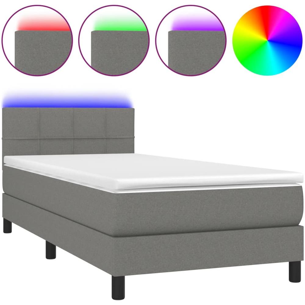 Letto A Molle Materasso E Led Grigio Scuro 100x200cm In Tessuto - Foto 2