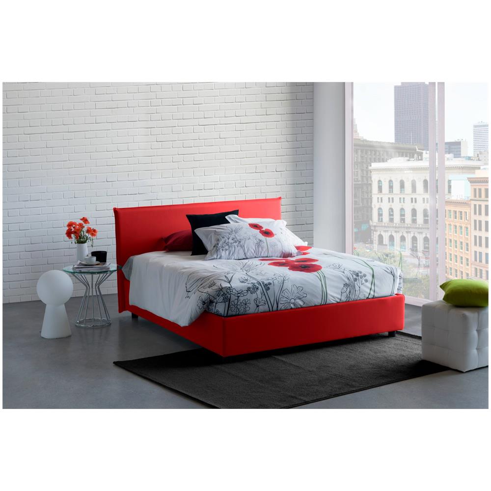 Letto Singolo Candida, Letto Contenitore Con Rivestimento In Tessuto, 100% Made In Italy, Apertura Laterale, Adatto Per Materasso Cm 80x190, Rosso - Foto 1