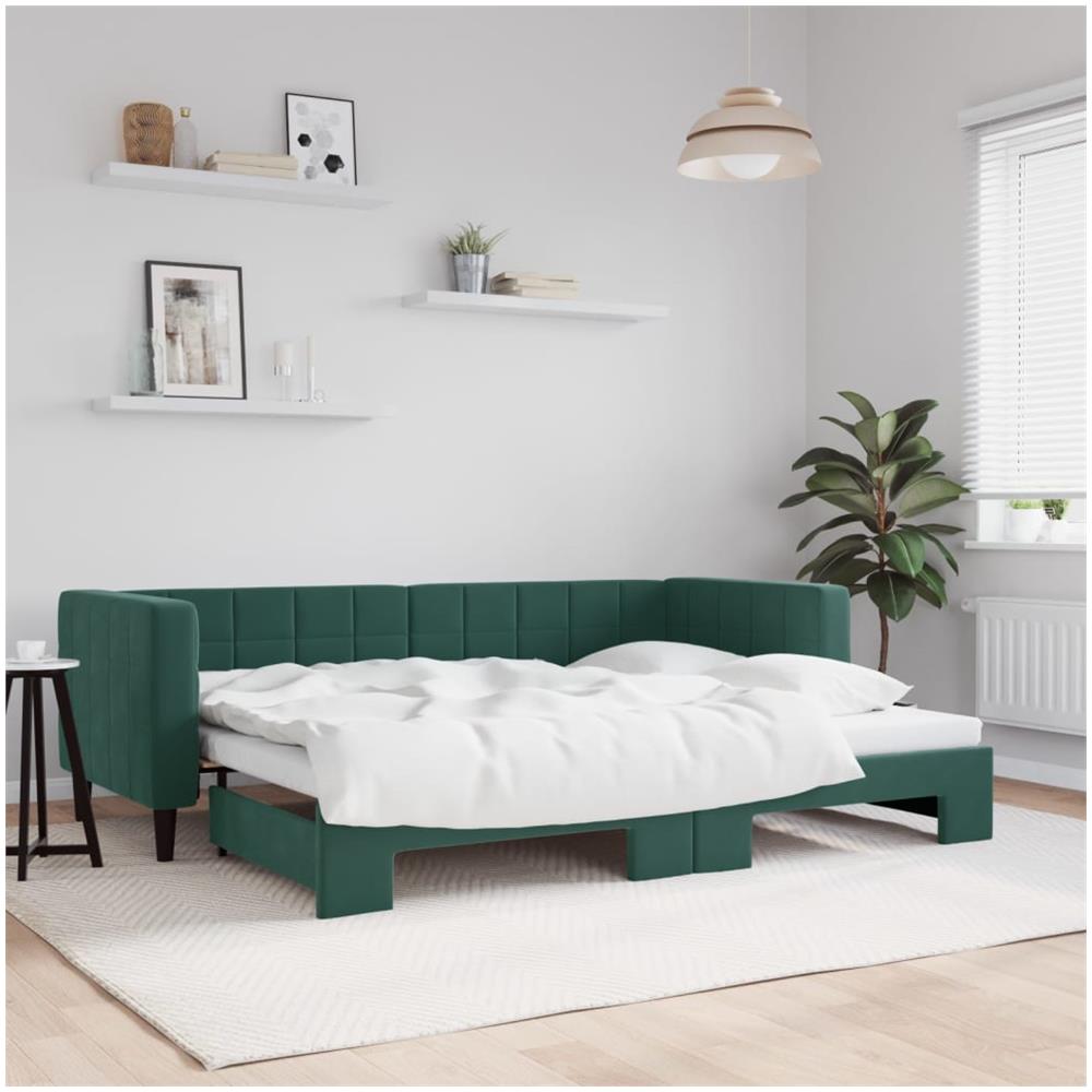 Divano Letto Con Letto Estraibile Verde Scuro 80x200cm Velluto - Foto 1