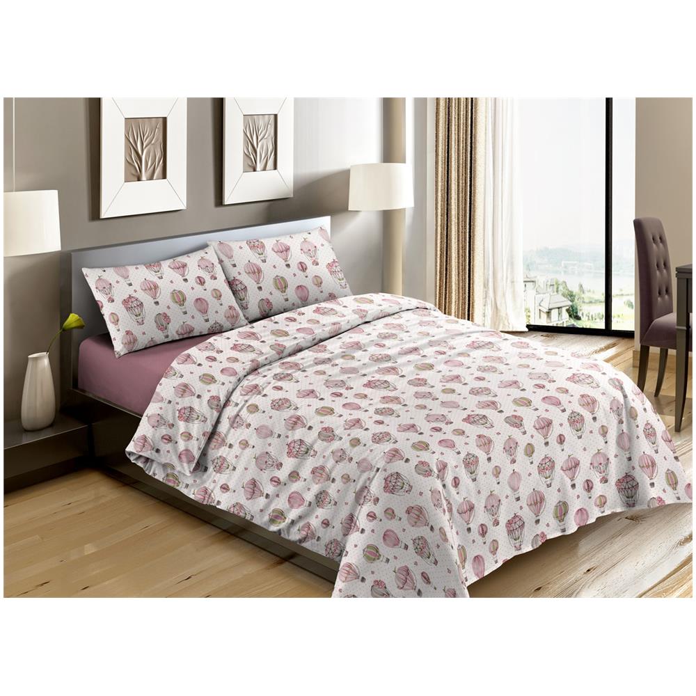 Sacco Copripiumino Piumone Letto In 100% Cotone Made Italy Vari Disegni Rp 2 Piazze Mongolfiera Rosa - Foto 1